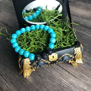 Turquoise and Black Lava Rock Stone Bracelet